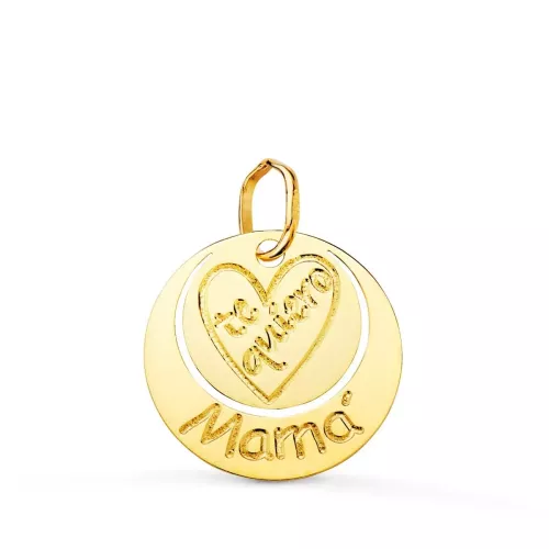 18K COLGANTE ORO AMARILLO REDONDO TE QUIERO MAMA CORAZON GRABADO. 14 MM 0