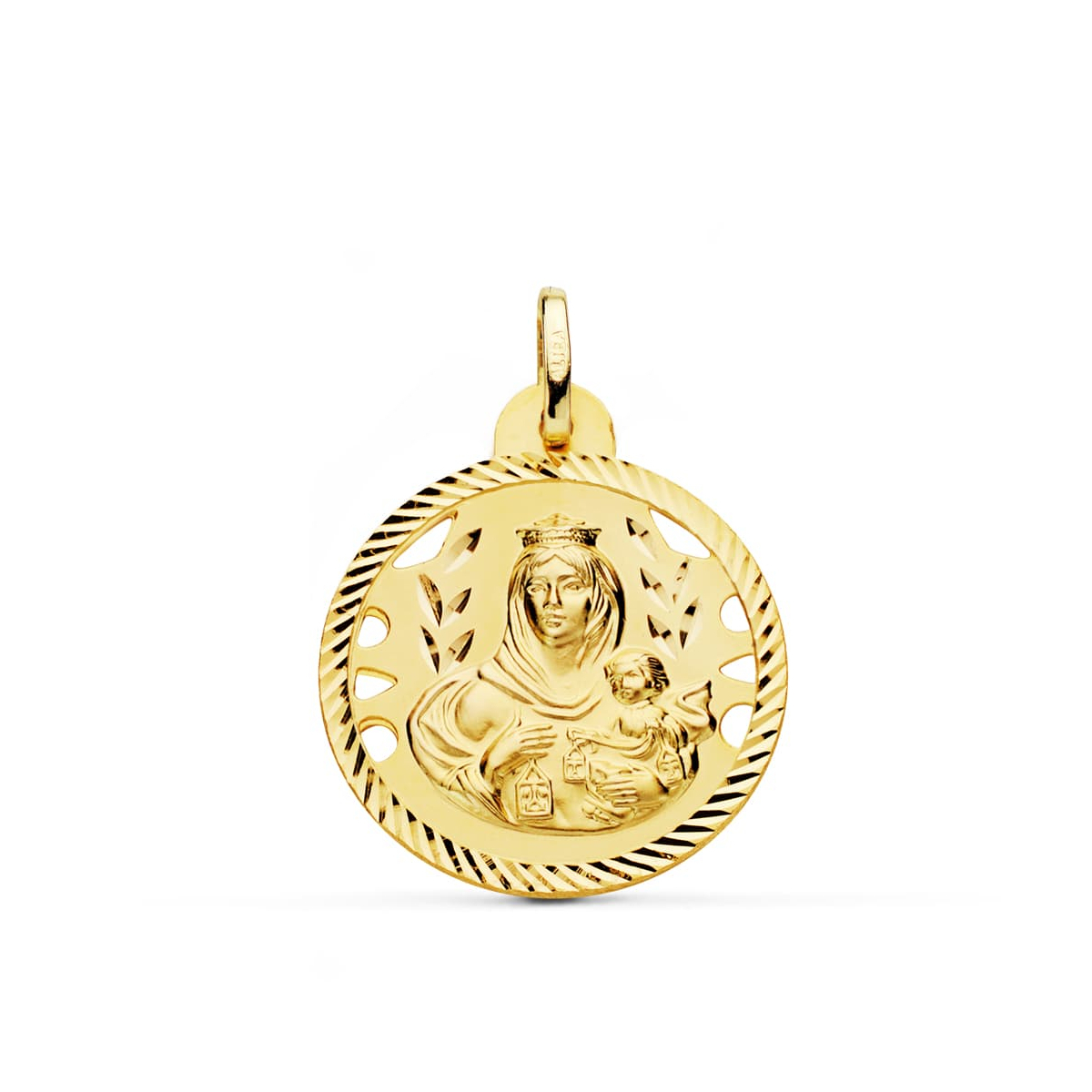 18K MEDALLA ORO AMARILLO VIRGEN DEL CARMEN CALADA HELICE 24 MM 4