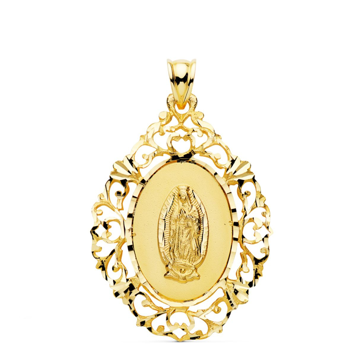 18K MEDALLA ORO AMARILLO VIRGEN DE GUADALUPE CERCO 36X26 MM 4
