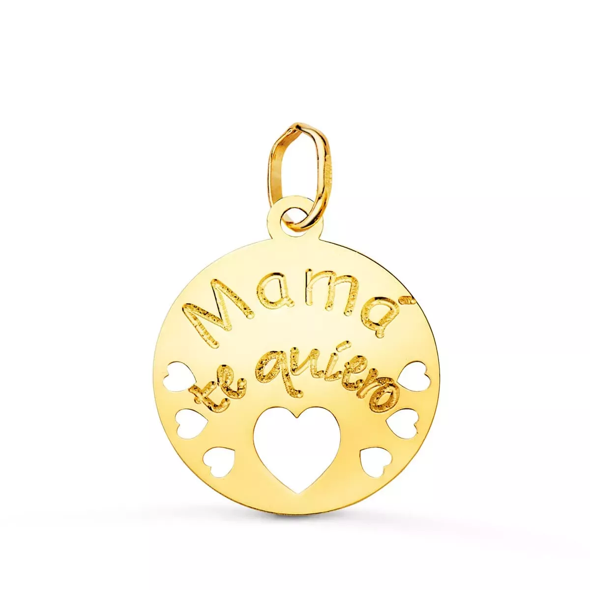 18K COLGANTE ORO AMARILLO REDONDO MAMA TE QUIERO CON CORAZONE CALADOS 15 MM 0