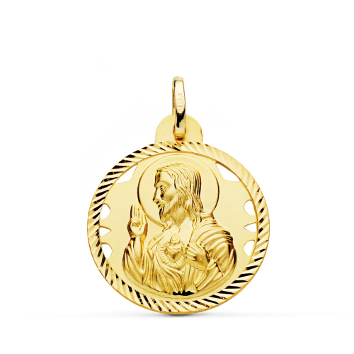 18K MEDALLA ORO AMARILLO CRISTO SAGRADO CORAZON DE JESUS HELICE CALADA 24 MM 4