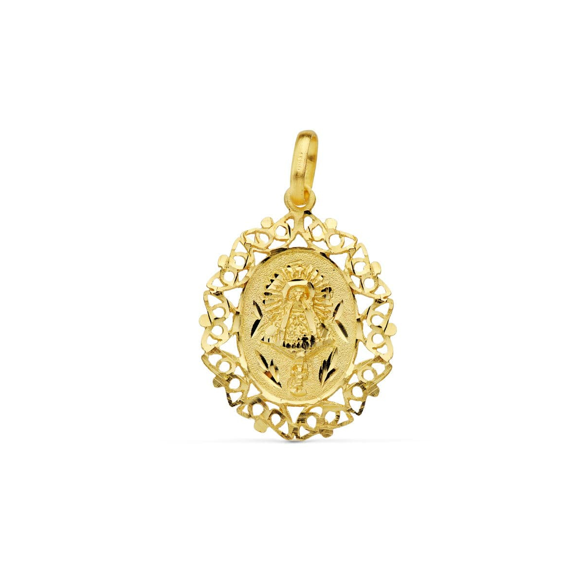 18K MEDALLA ORO AMARILLO VIRGEN DEL PILAR CERCO 29X21 MM 4
