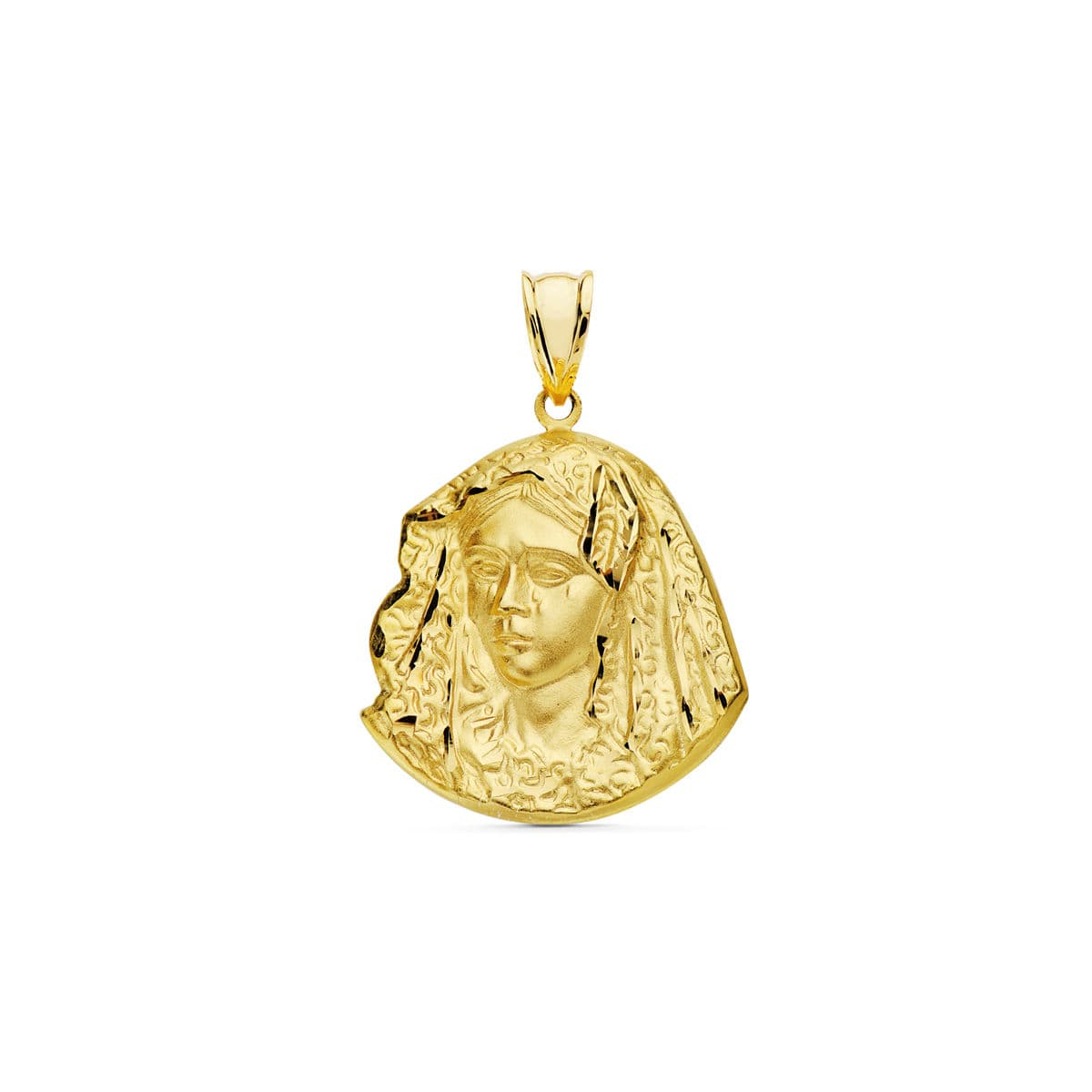 18K MEDALLA ORO AMARILLO VIRGEN MACARENA SILUETA 28X24 MM 4