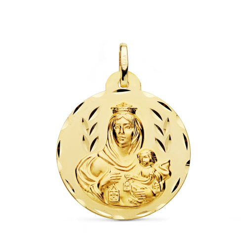 18K MEDALLA ORO AMARILLO VIRGEN DEL CARMEN TALLADA 26 MM 4