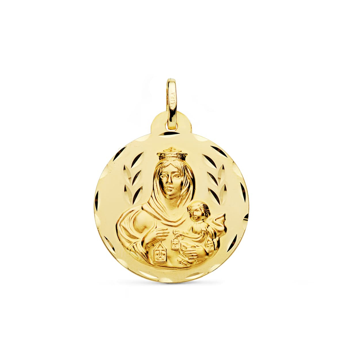 18K MEDALLA ORO AMARILLO VIRGEN DEL CARMEN TALLADA 26 MM 4
