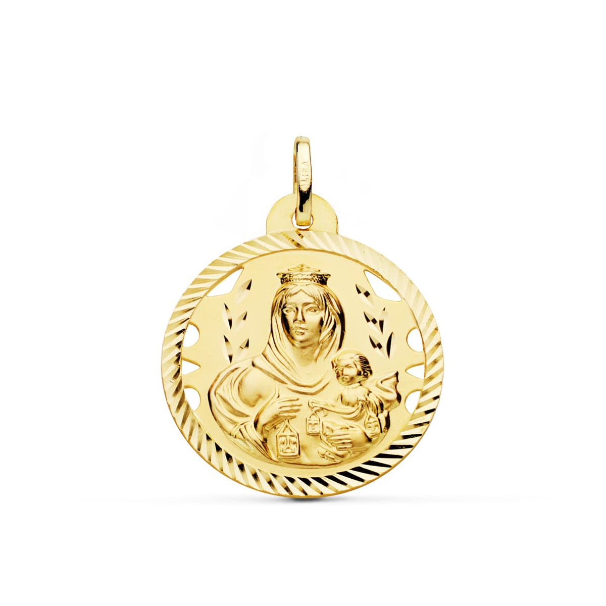 18K MEDALLA ORO AMARILLO VIRGEN DEL CARMEN CALADA HELICE 26 MM 5