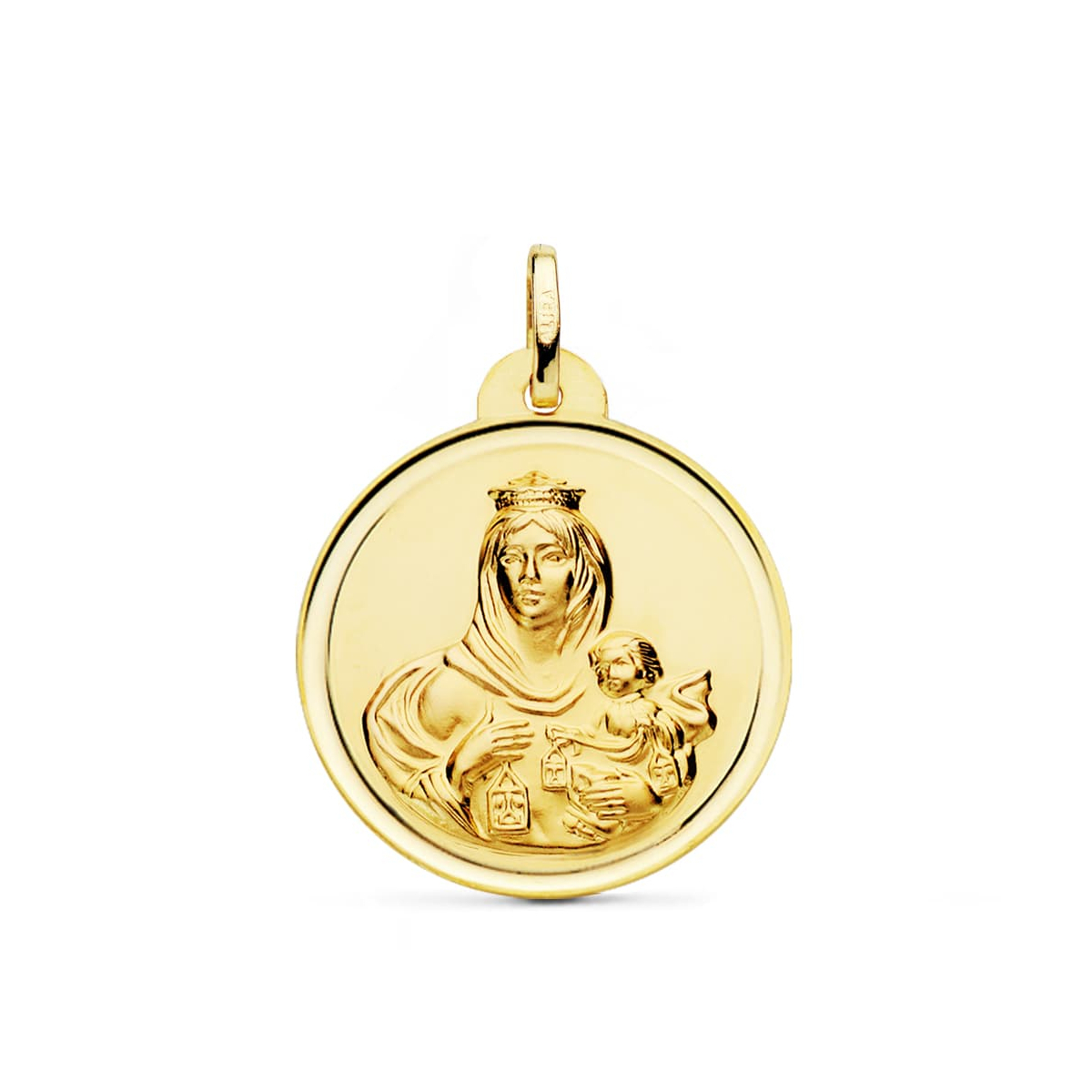 18K MEDALLA ORO AMARILLO VIRGEN DEL CARMEN BISEL 26 MM 5