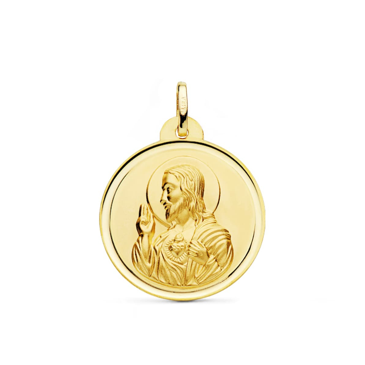 18K MEDALLA ORO AMARILLO CRISTO SAGRADO CORAZON DE JESUS BISEL 26 MM 5