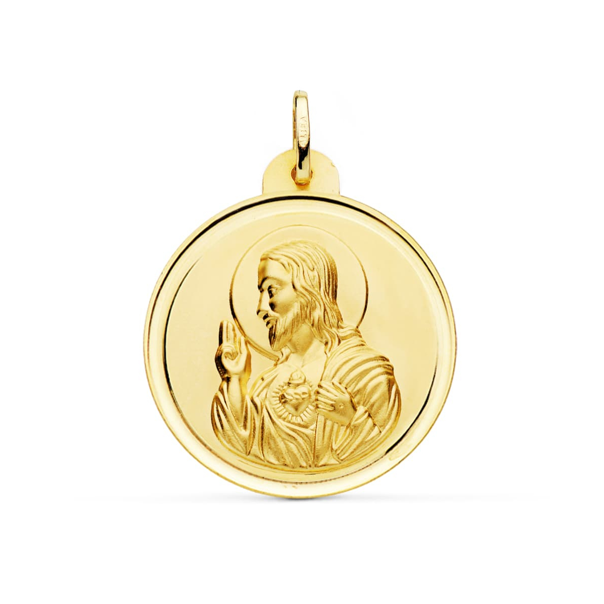 18K MEDALLA ORO AMARILLO CRISTO SAGRADO CORAZON DE JESUS BISEL 30 MM 5