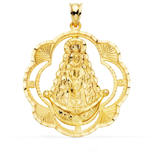 18K MEDALLA ORO AMARILLO VIRGEN DEL ROCIO PANDERETA 38X34 MM 5