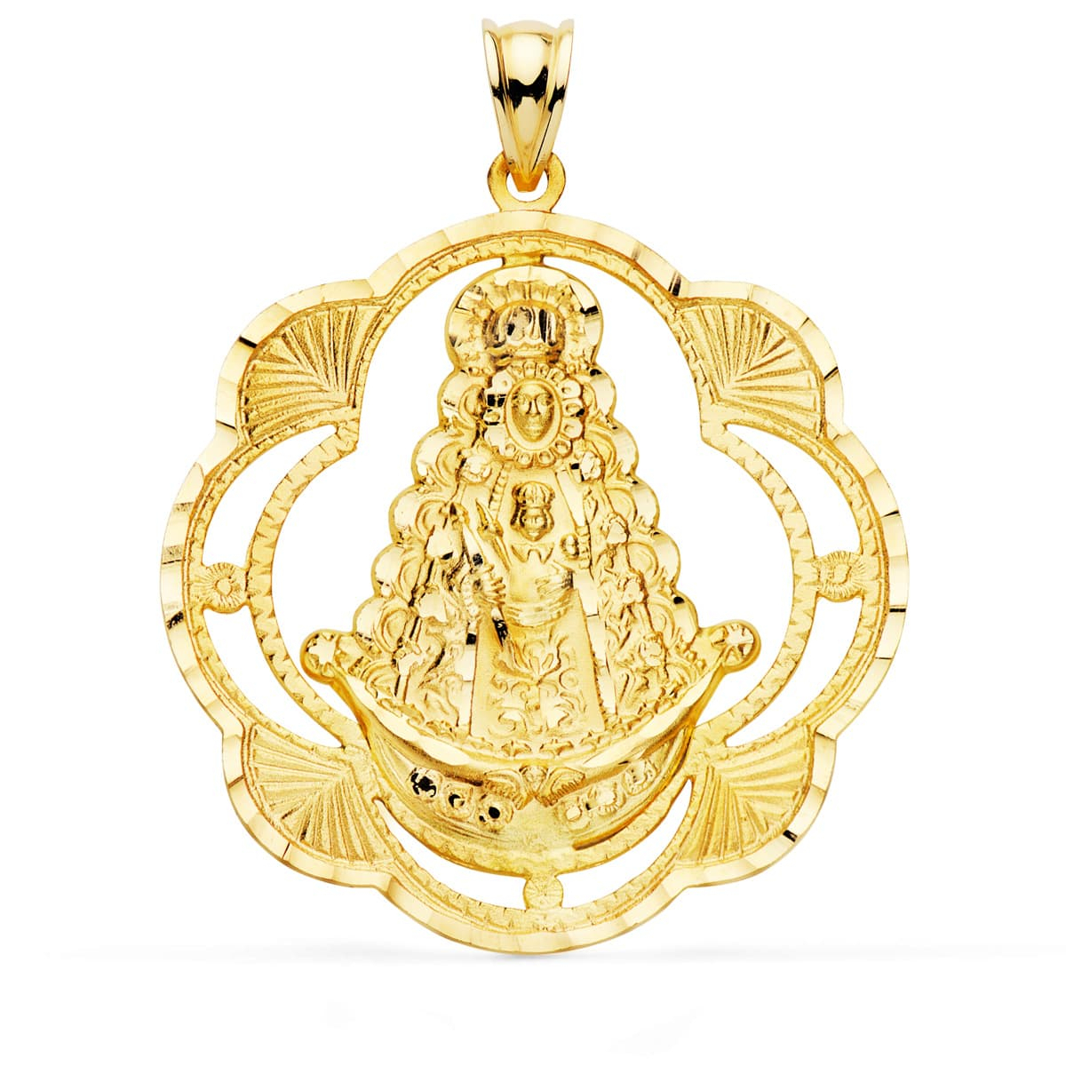 18K MEDALLA ORO AMARILLO VIRGEN DEL ROCIO PANDERETA 38X34 MM 5