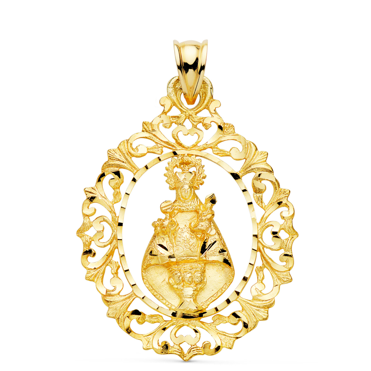 18K MEDALLA ORO AMARILLO VIRGEN DE COVADONGA TALLADA 39X30 MM 6