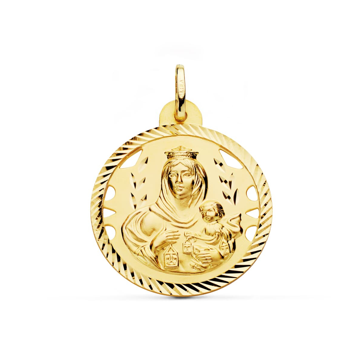 18K MEDALLA ORO AMARILLO VIRGEN DEL CARMEN CALADA HELICE 28 MM 6