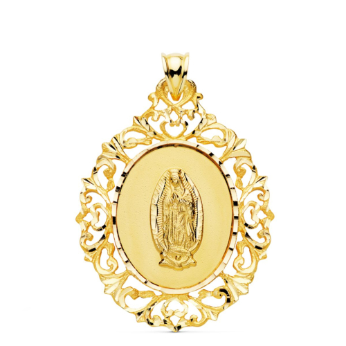 18K MEDALLA ORO AMARILLO VIRGEN GUADALUPE CERCO FILIGRANA 39X30 MM 6