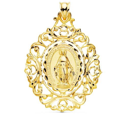 18K MEDALLA ORO AMARILLO VIRGEN DE LA MILAGROSA CERCO 46X35 MM 6