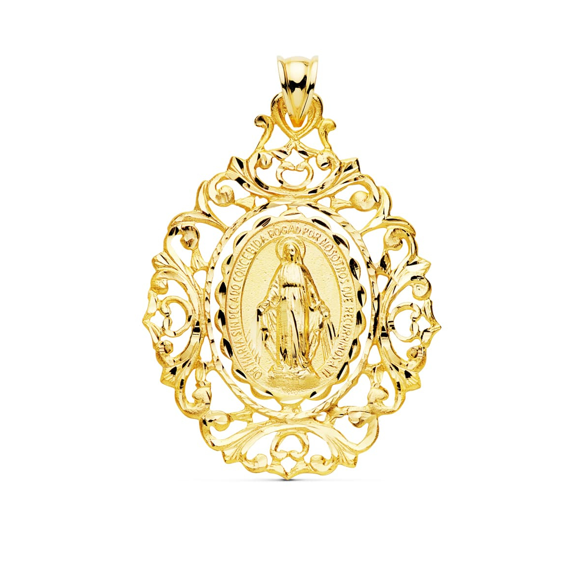 18K MEDALLA ORO AMARILLO VIRGEN DE LA MILAGROSA CERCO 46X35 MM 6
