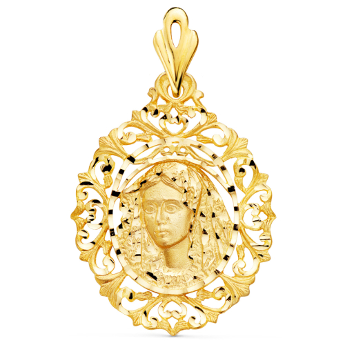 18K MEDALLA ORO AMARILLO VIRGEN MACARENA CERCO 40X31 MM 6
