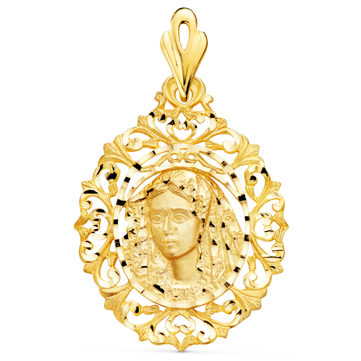 18K MEDALLA ORO AMARILLO VIRGEN MACARENA CERCO 40X31 MM 6