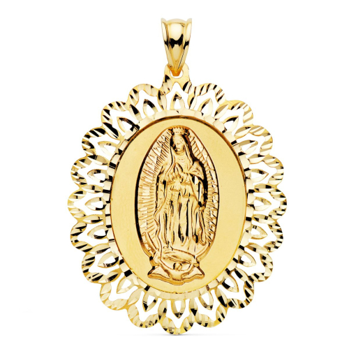 18K MEDALLA ORO AMARILLO VIRGEN DE GUADALUPE CERCO 42X34 MM 7