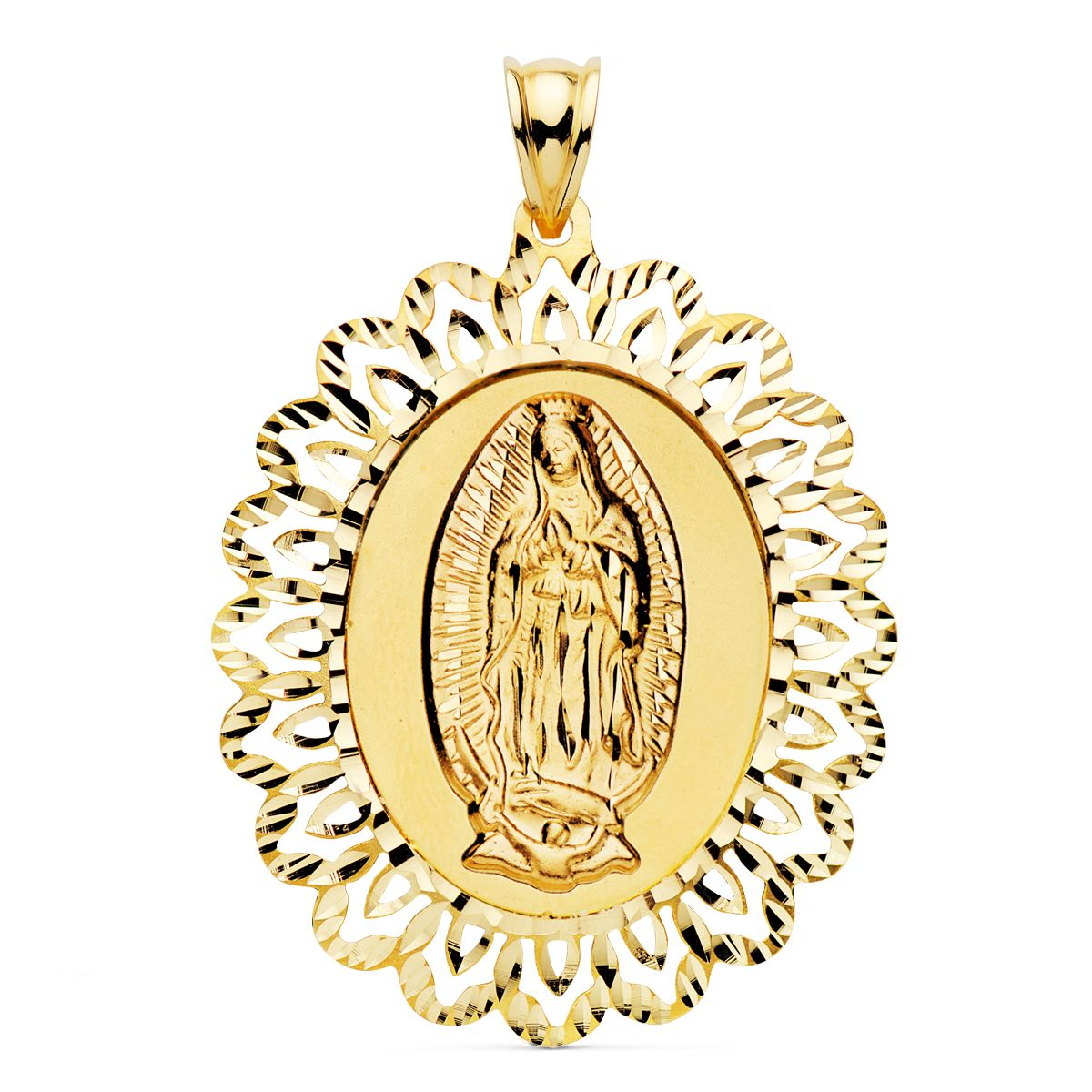 18K MEDALLA ORO AMARILLO VIRGEN DE GUADALUPE CERCO 42X34 MM 7