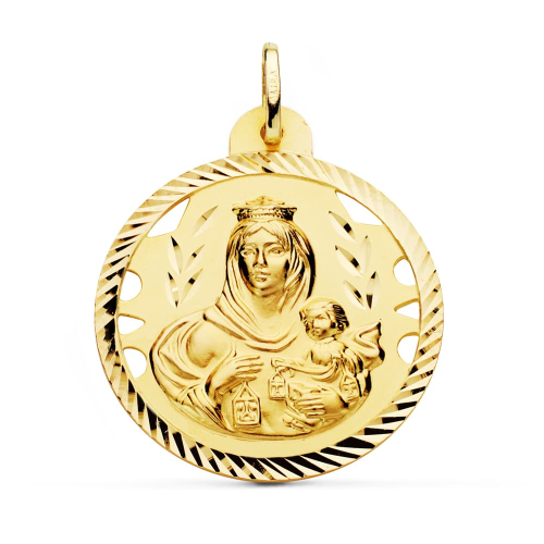 18K MEDALLA ORO AMARILLO VIRGEN DEL CARMEN CALADA HELICE 30 MM 7