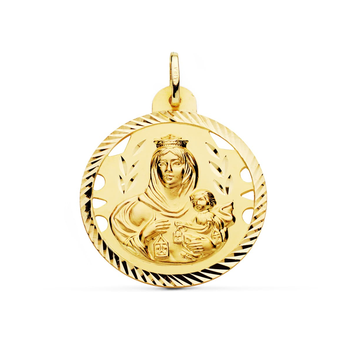 18K MEDALLA ORO AMARILLO VIRGEN DEL CARMEN CALADA HELICE 30 MM 7