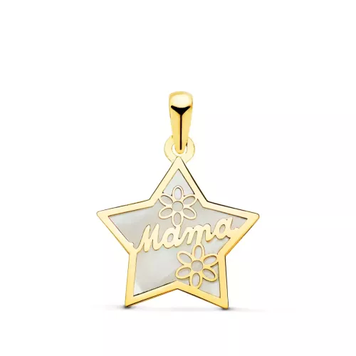 18K COLGANTE DE NACAR FORMA ORO AMARILLO DE ESTRELLA Y MAMA CON FLORES 16X15MM 0