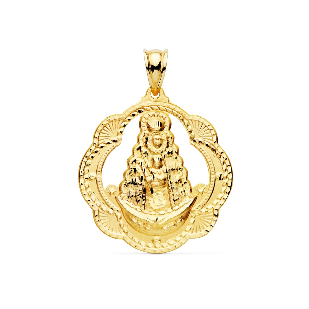 18K MEDALLA ORO AMARILLO VIRGEN DEL ROCIO PANDERETA 35X33 MM 7