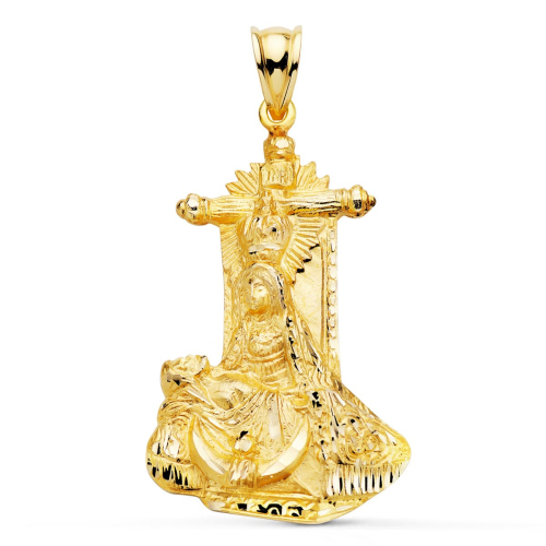 18K MEDALLA ORO AMARILLO VIRGEN DE ANGUSTIAS SILUETA TALLADA 34X22 MM 9