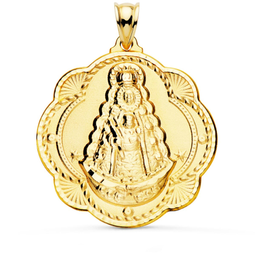 18K MEDALLA ORO AMARILLO VIRGEN DEL ROCIO PANDERETA 40X36 MM 9
