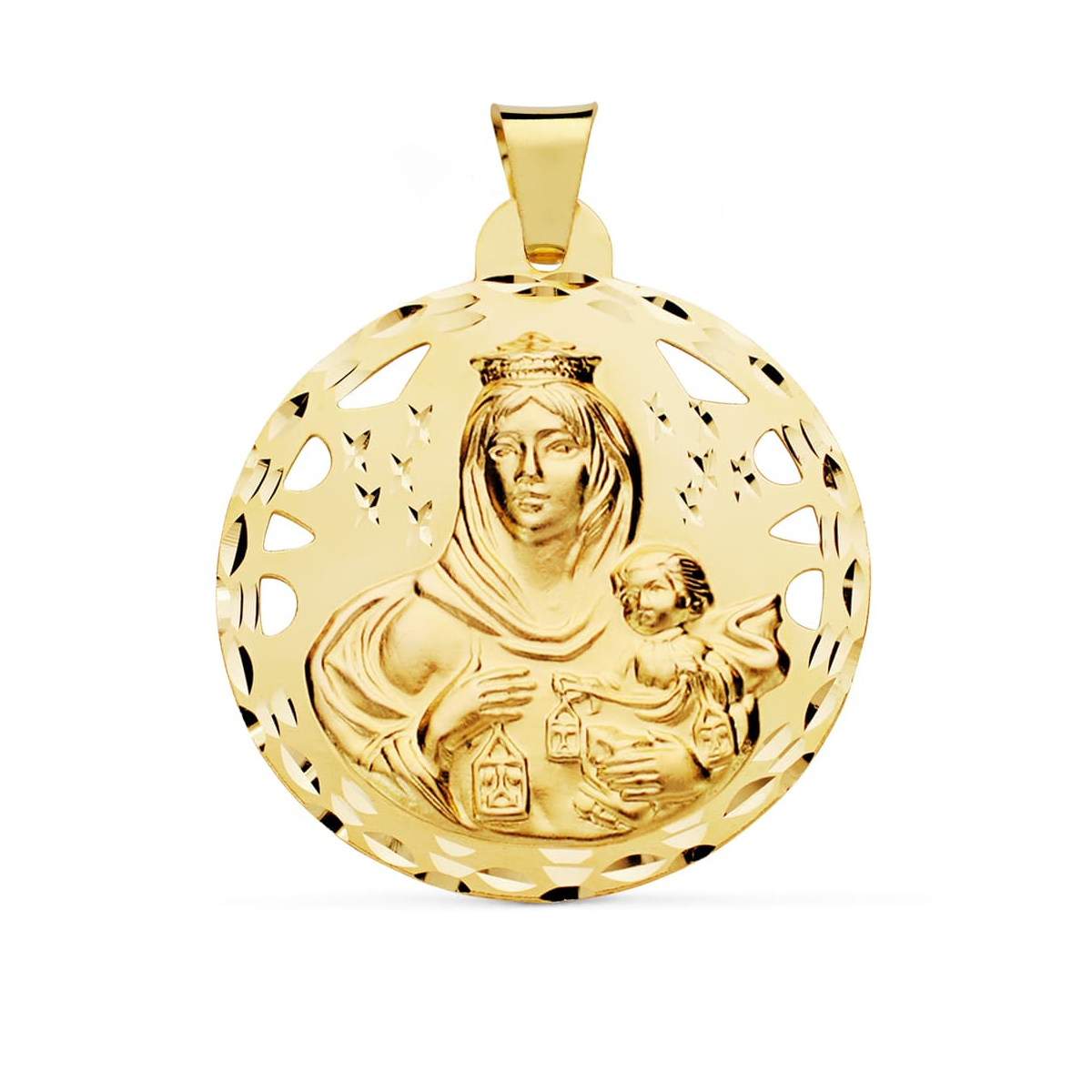 18K MEDALLA ORO AMARILLO VIRGEN DEL CARMEN CALADA 42 MM 11