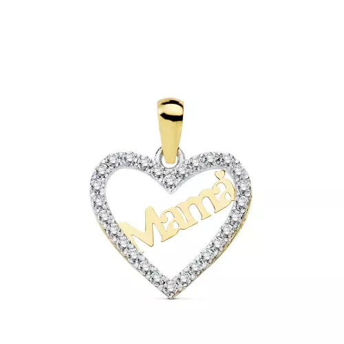 18K COLGANTE ORO BICOLOR CORAZON MAMA 15X13 MM 0
