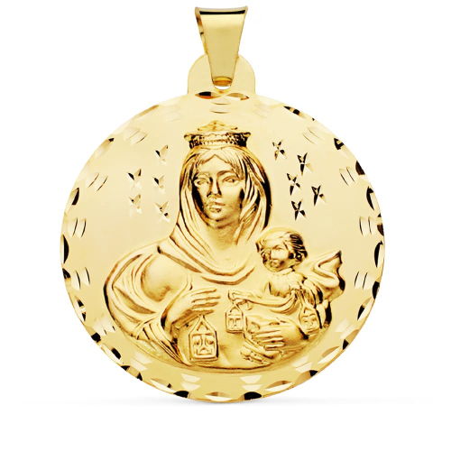 18K MEDALLA ORO AMARILLO VIRGEN DEL CARMEN TALLADA 42 MM 13