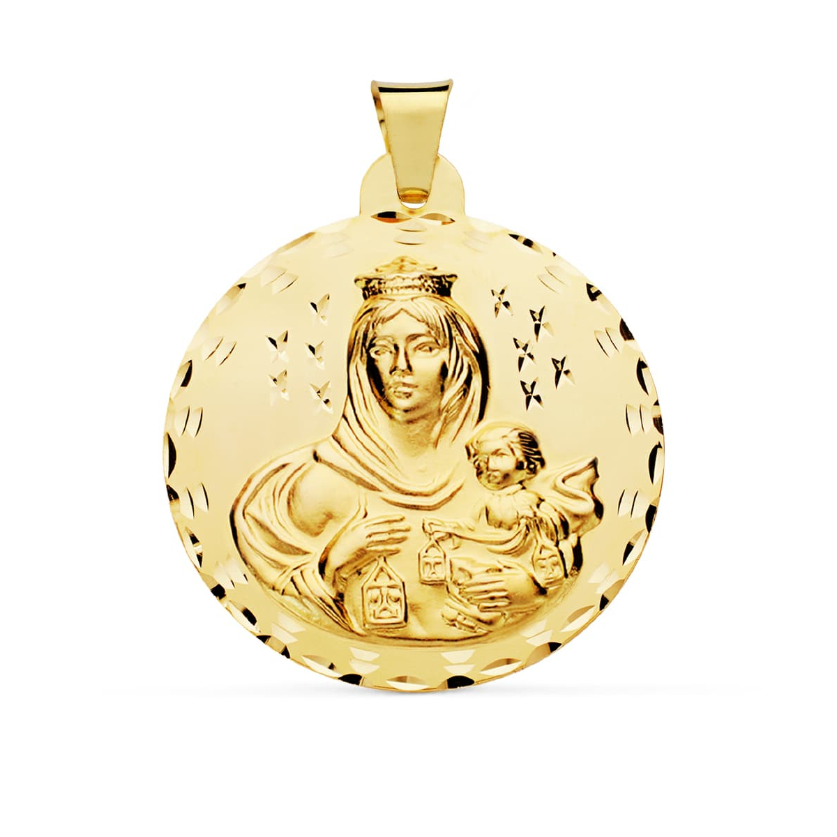 18K MEDALLA ORO AMARILLO VIRGEN DEL CARMEN TALLADA 42 MM 13