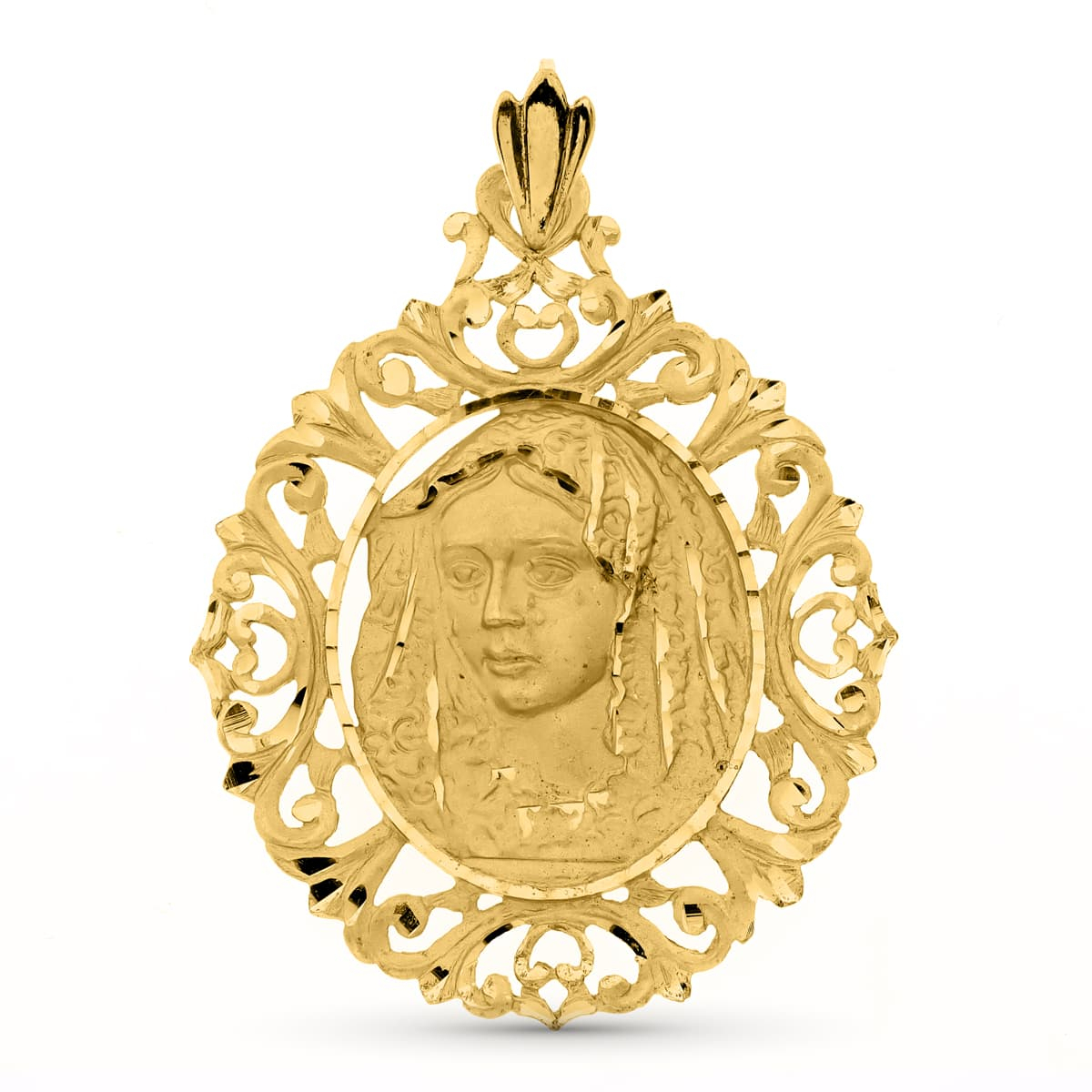 18K MEDALLA ORO AMARILLO VIRGEN DE LA MACARENA CERCO 52X42 MM 14