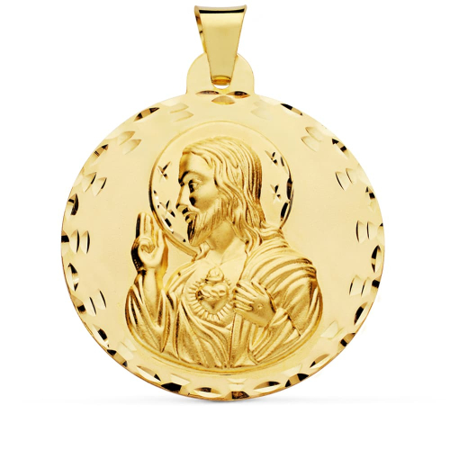 18K MEDALLA ORO AMARILLO CRISTO SAGRADO CORAZON DE JESUS 42 MM 15