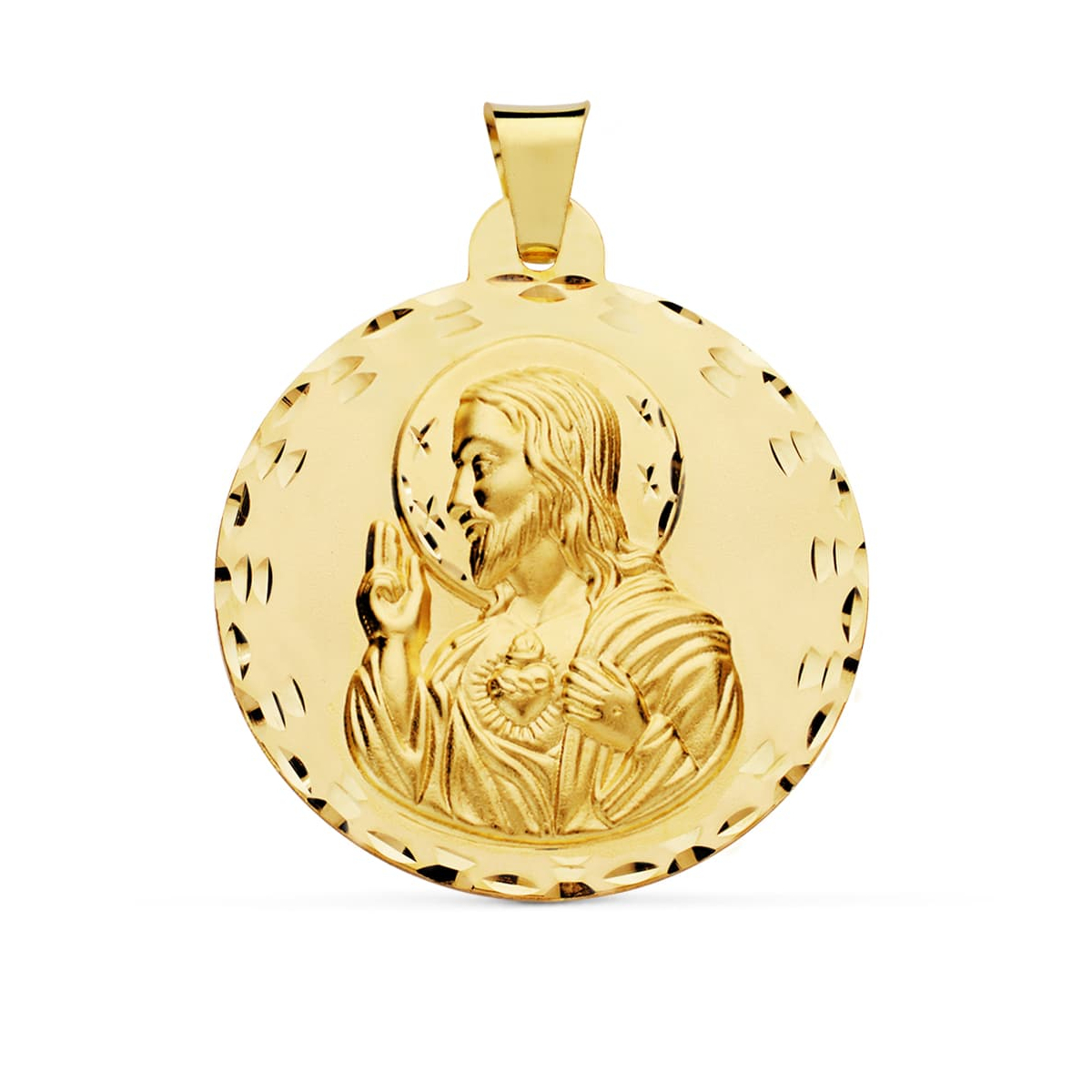 18K MEDALLA ORO AMARILLO CRISTO SAGRADO CORAZON DE JESUS 42 MM 15