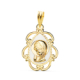 18K MEDALLA ORO AMARILLO VIRGEN NIÑA ESMALE BLANCO Y CERCO CALADO EN BRILLO 22X16 MM 0