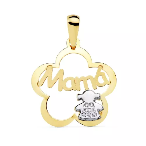 18K COLGANTE MAMA FLOR BICOLOR NIÑA 18 MM 0