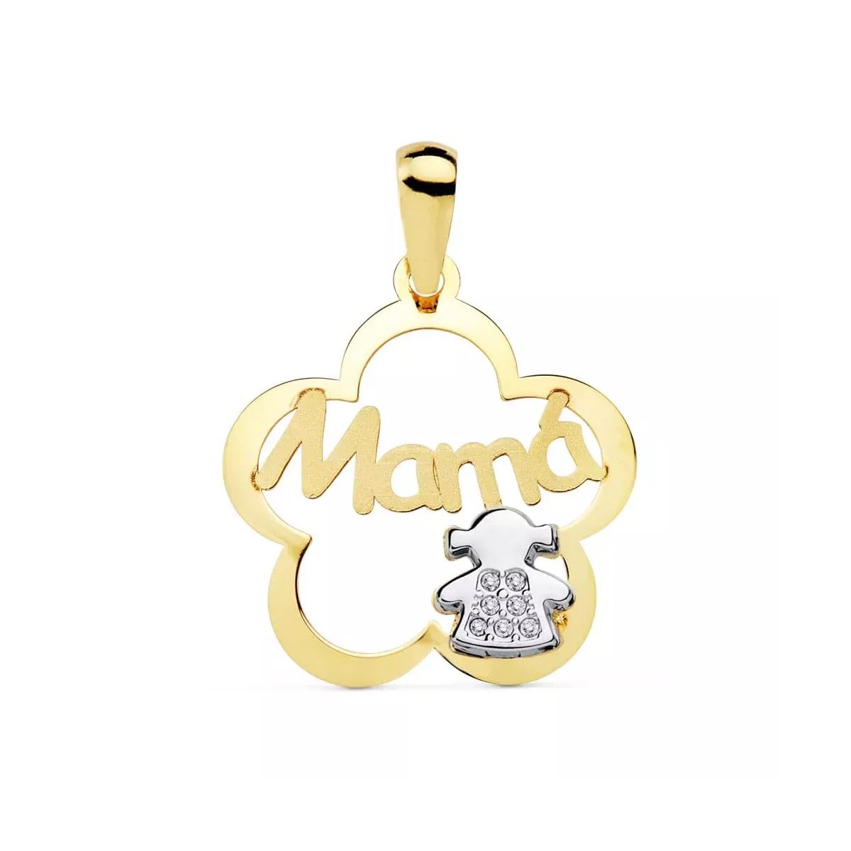 18K COLGANTE MAMA FLOR BICOLOR NIÑA 18 MM 0