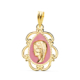 18K MEDALLA ORO AMARILLO VIRGEN NIÑA ESMALTE ROSA Y CERCO CALADO EN BRILLO 22X16 MM 0