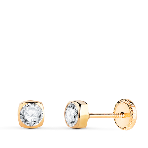18K PENDIENTES ORO AMARILLO CUADRADOS CON CIRCONITA. MEDIDA: 4X4MM. CIERRE TUERCA 0