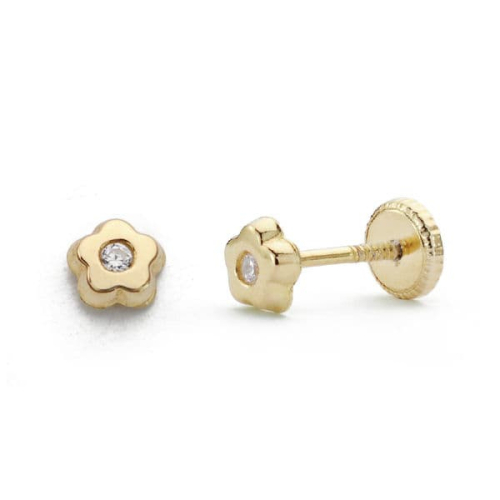 18K PENDIENTES ORO AMARILLO FLOR CIRCONITA 4 MM TUERCA 0