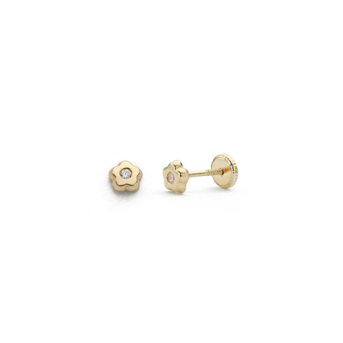 18K PENDIENTES ORO AMARILLO FLOR CIRCONITA 4 MM TUERCA 0