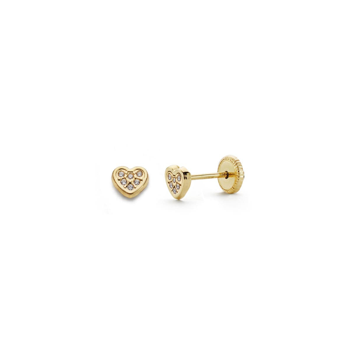 18K PENDIENTES ORO AMARILLO CORAZON CIRCONITA 5X4 MM CIERRE TUERCA 0