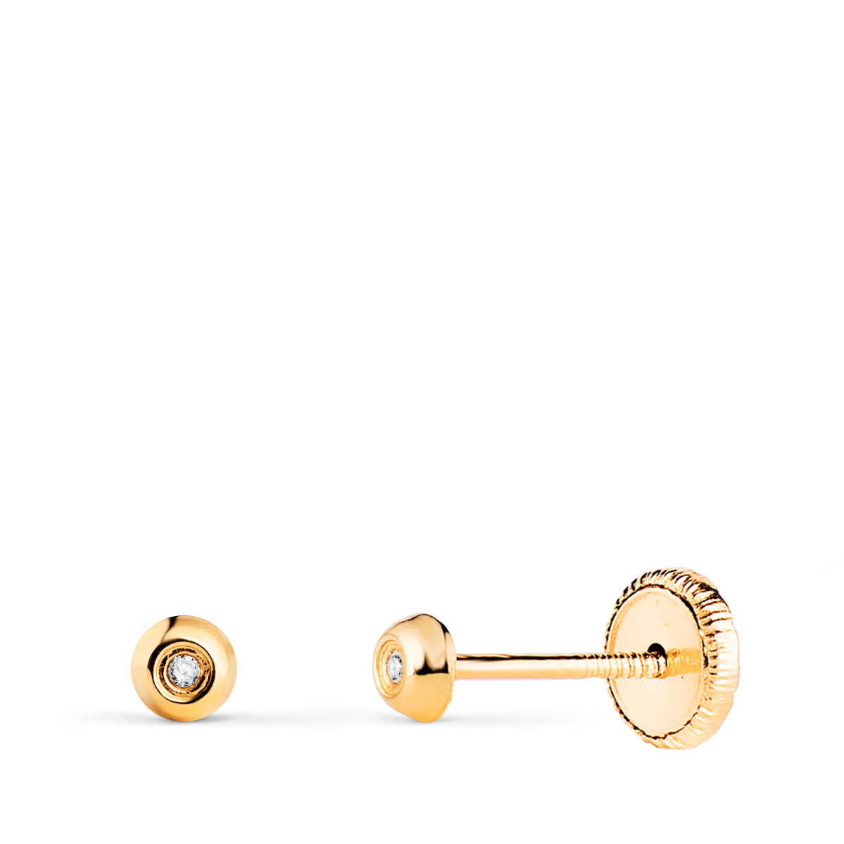 18K PENDIENTES ORO AMARILLO CHATON CON CIRCONITA. MEDIDA: 3MM. CIERRE TUERCA 0