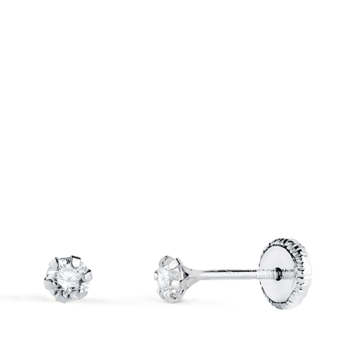 18K PENDIENTES ORO BLANCO 6 GARRAS CON CIRCONITA. ANCHO: 3 MM CIERRE TUERCA 0