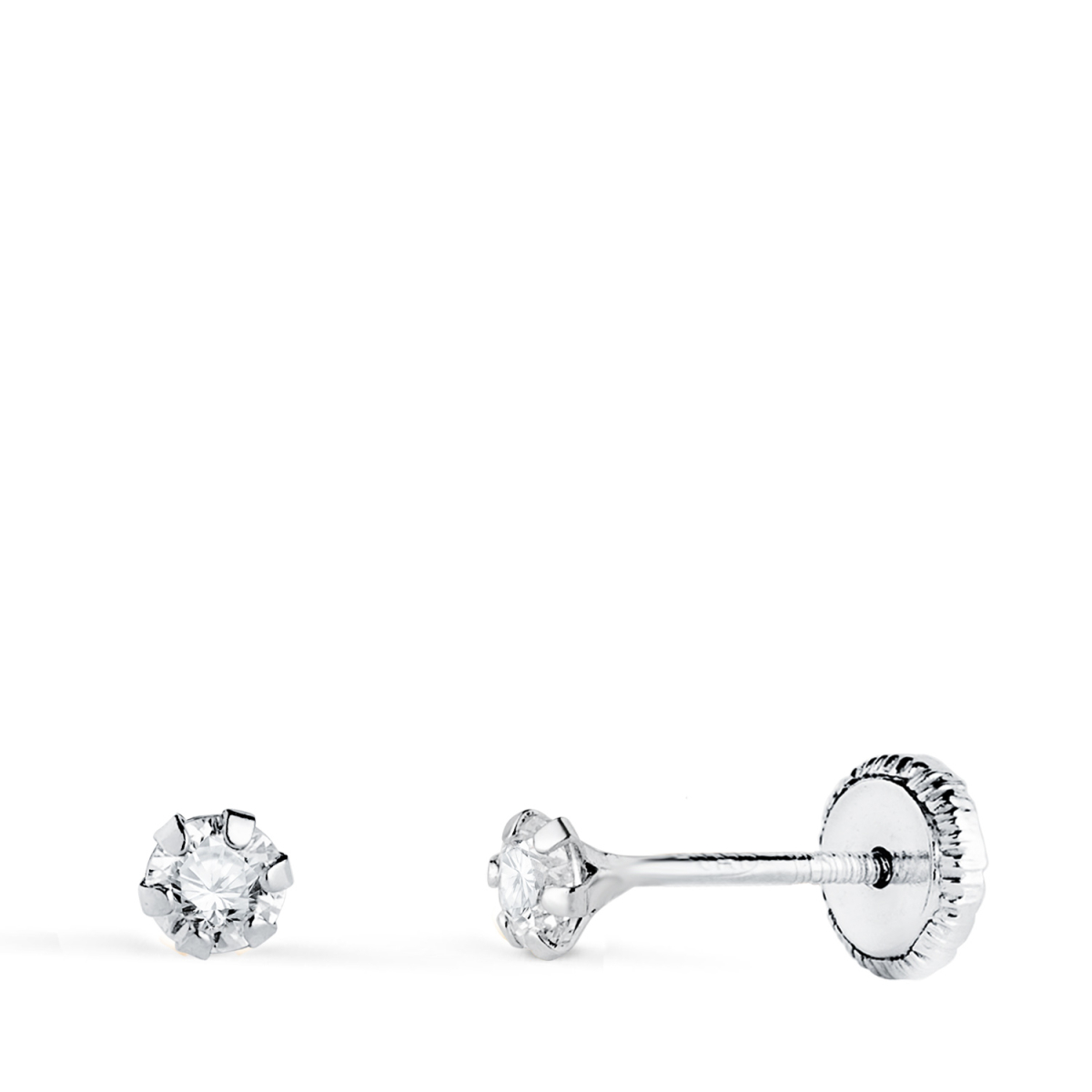 18K PENDIENTES ORO BLANCO 6 GARRAS CON CIRCONITA. ANCHO: 3 MM CIERRE TUERCA 0