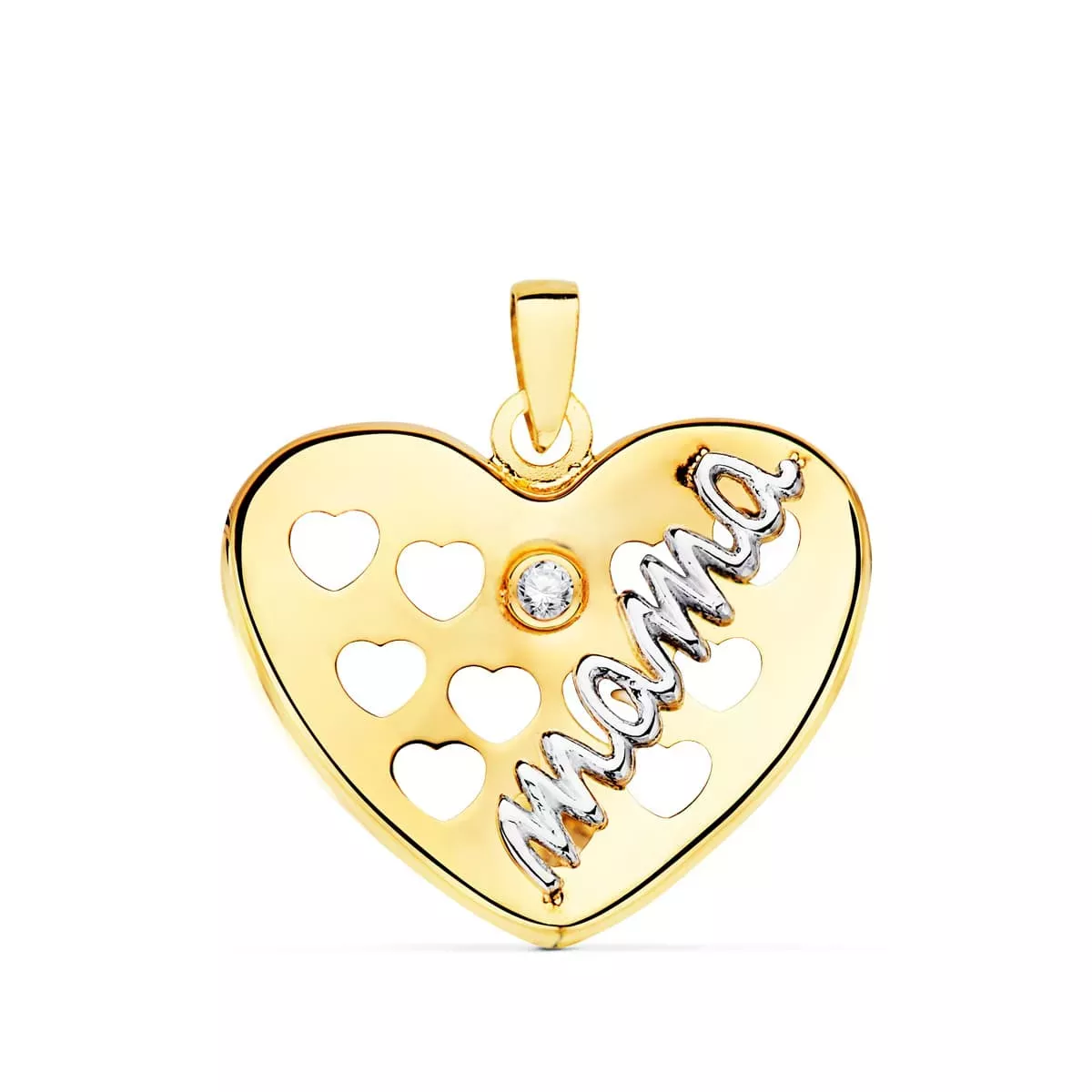 18K COLGANTE ORO BICOLOR CORAZON CON CORAZONES CALADOS Y CIRCONITA 20X16 MM 0