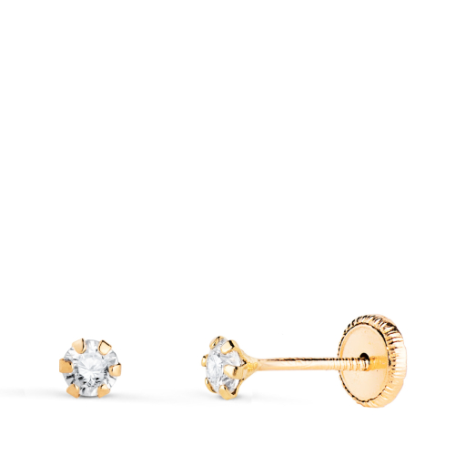 18K PENDIENTES ORO AMARILLO 6 GARRAS CON CIRCONITA. ANCHO: 3 MM CIERRE TUERCA 0